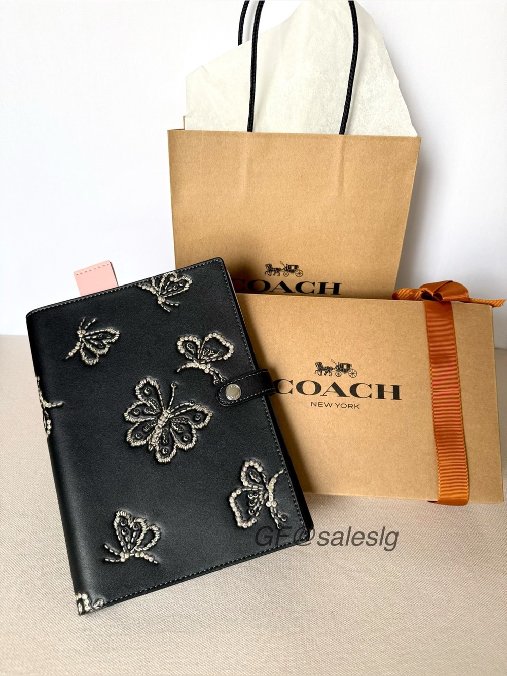 NWT Coach Notebook With Butterfly Print  Black CCF42 Gift Set